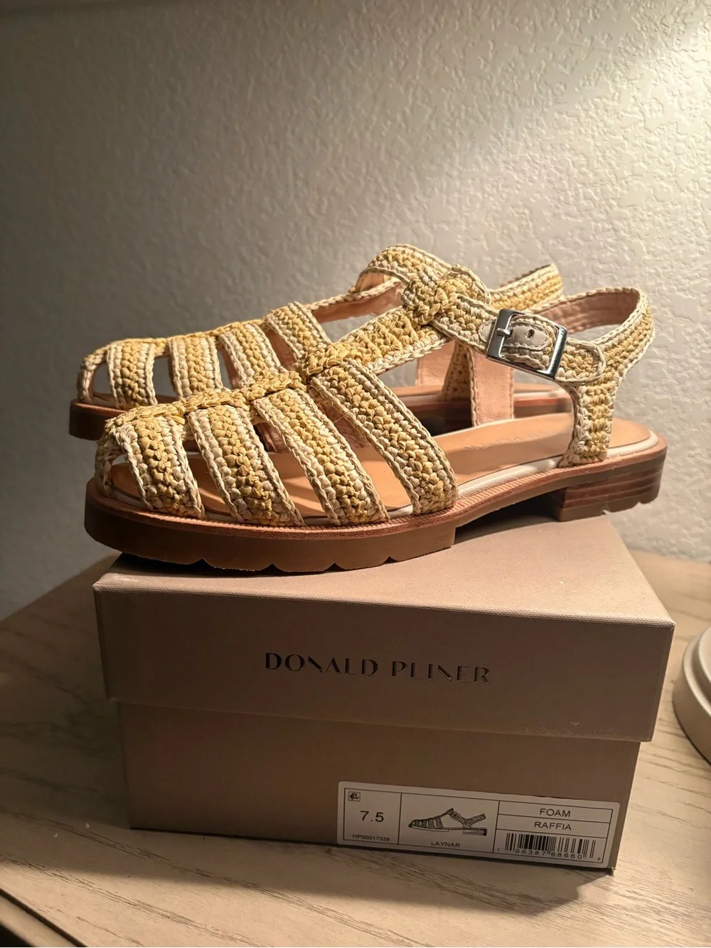 Donald J. Pliner Yellow Raffia Braided Leather Sandals